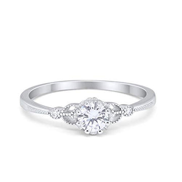 Solitaire Engagement Ring Round Simulated Cubic Zirconia 925 Sterling Silver
